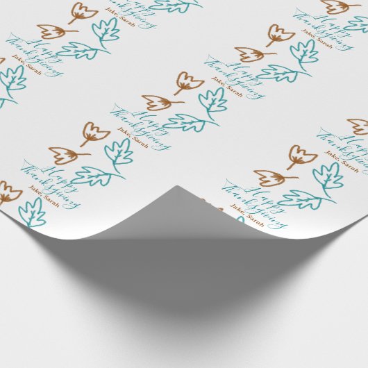 Happy Thanksgiving blauw bruin vallen bladeren blo Cadeaupapier (Hoek)