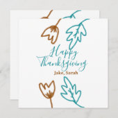 Happy Thanksgiving blauw bruin vallen bladeren blo Feestdagenkaart (Voorkant / Achterkant)