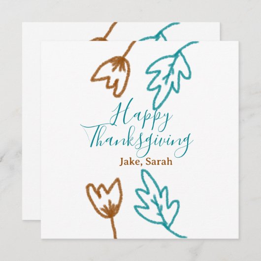Happy Thanksgiving blauw bruin vallen bladeren blo Feestdagenkaart (Voorkant / Achterkant)