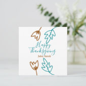 Happy Thanksgiving blauw bruin vallen bladeren blo Feestdagenkaart (Staand voorkant)