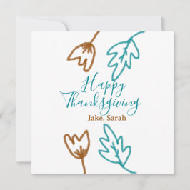 Happy Thanksgiving blauw bruin vallen bladeren blo Feestdagenkaart