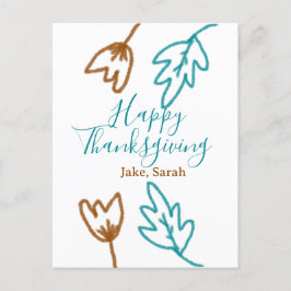 Happy Thanksgiving blauw bruin vallen bladeren blo Feestdagenkaart