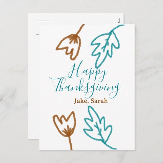 Happy Thanksgiving blauw bruin vallen bladeren blo Feestdagenkaart (Voorkant / Achterkant)