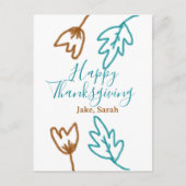 Happy Thanksgiving blauw bruin vallen bladeren blo Feestdagenkaart (Voorkant)