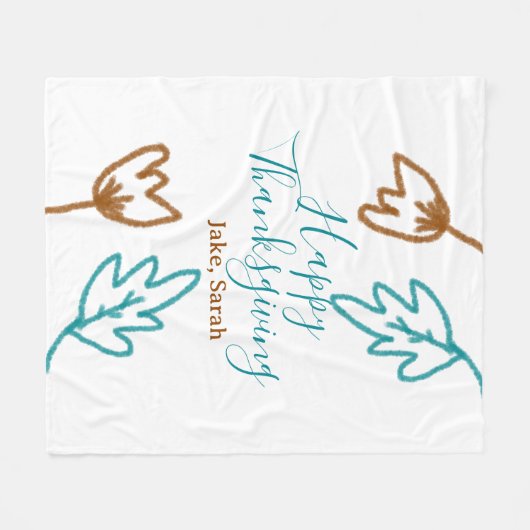 Happy Thanksgiving blauw bruin vallen bladeren blo Fleece Deken (Voorkant (Horizontaal))