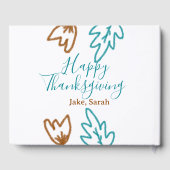 Happy Thanksgiving blauw bruin vallen bladeren blo Gastenboek (Achterkant)