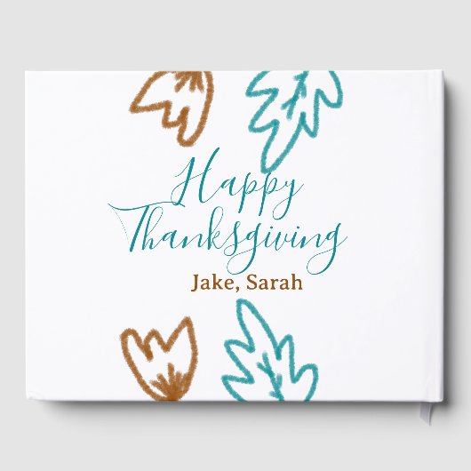 Happy Thanksgiving blauw bruin vallen bladeren blo Gastenboek (Achterkant)