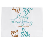 Happy Thanksgiving blauw bruin vallen bladeren blo Groot Cadeauzakje (Achterkant)