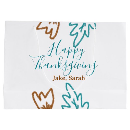 Happy Thanksgiving blauw bruin vallen bladeren blo Groot Cadeauzakje (Achterkant)