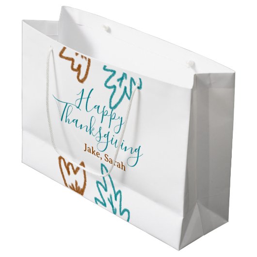 Happy Thanksgiving blauw bruin vallen bladeren blo Groot Cadeauzakje (Voorkant Gekanteld)