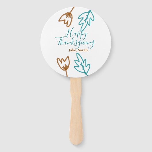 Happy Thanksgiving blauw bruin vallen bladeren blo Handwaaier (Achterkant)