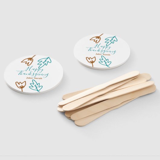 Happy Thanksgiving blauw bruin vallen bladeren blo Handwaaier (Niet-gemonteerd)