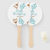 Happy Thanksgiving blauw bruin vallen bladeren blo Handwaaier (Voorkant en achterkant)
