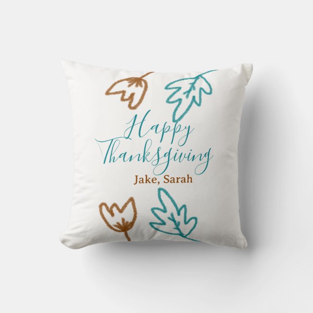 Happy Thanksgiving blauw bruin vallen bladeren blo Kussen (Voorkant)