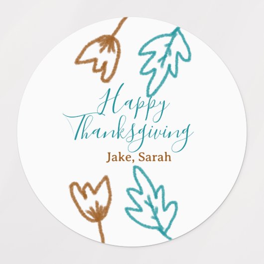 Happy Thanksgiving blauw bruin vallen bladeren blo Labels (Design 2)