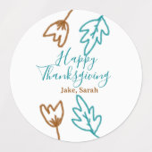 Happy Thanksgiving blauw bruin vallen bladeren blo Labels (Design 1)