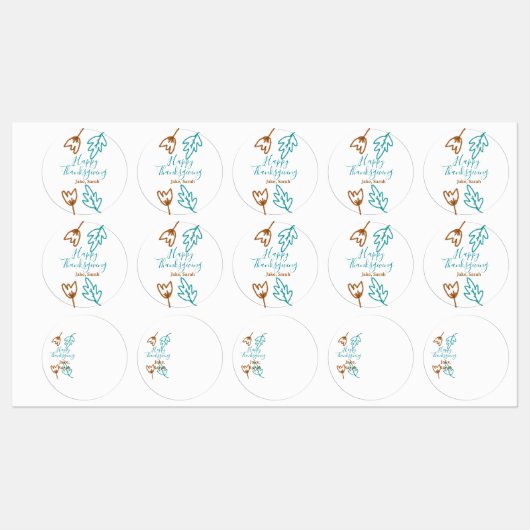 Happy Thanksgiving blauw bruin vallen bladeren blo Labels (Vel)