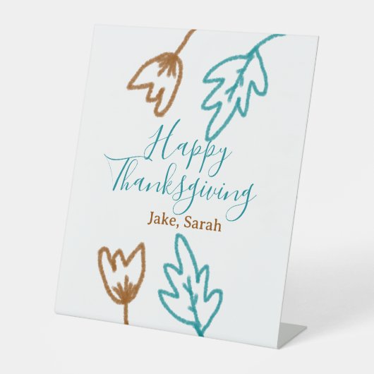 Happy Thanksgiving blauw bruin vallen bladeren blo Reclamebord Met Voetstuk (Voorkant)
