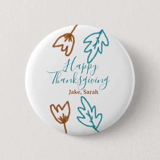 Happy Thanksgiving blauw bruin vallen bladeren blo Ronde Button 5,7 Cm (Voorkant)