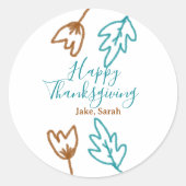 Happy Thanksgiving blauw bruin vallen bladeren blo Ronde Sticker (Voorkant)