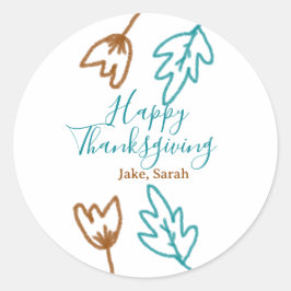 Happy Thanksgiving blauw bruin vallen bladeren blo Ronde Sticker