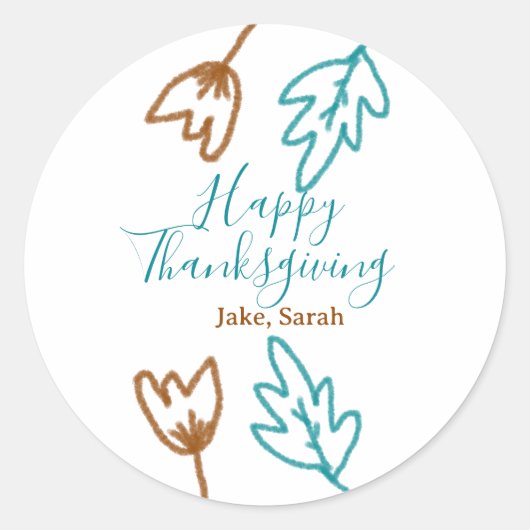 Happy Thanksgiving blauw bruin vallen bladeren blo Ronde Sticker (Voorkant)