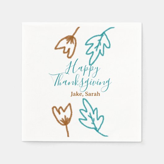 Happy Thanksgiving blauw bruin vallen bladeren blo Servet (Voorkant)