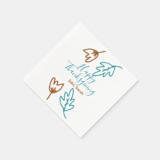 Happy Thanksgiving blauw bruin vallen bladeren blo Servet (Hoek)