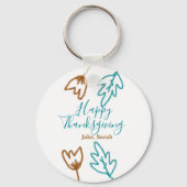 Happy Thanksgiving blauw bruin vallen bladeren blo Sleutelhanger (Voorkant)