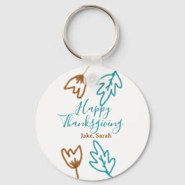 Happy Thanksgiving blauw bruin vallen bladeren blo Sleutelhanger