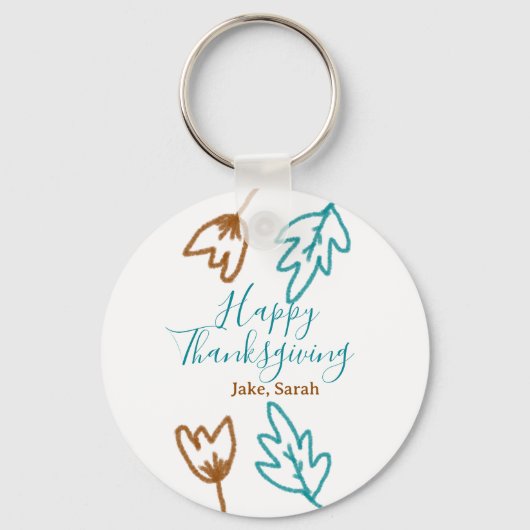 Happy Thanksgiving blauw bruin vallen bladeren blo Sleutelhanger (Voorkant)