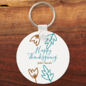 Happy Thanksgiving blauw bruin vallen bladeren blo Sleutelhanger (Voorkant)