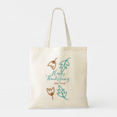Happy Thanksgiving blauw bruin vallen bladeren blo Tote Bag (Achterkant)