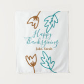 Happy Thanksgiving blauw bruin vallen bladeren blo Wandkleed (Voorkant)