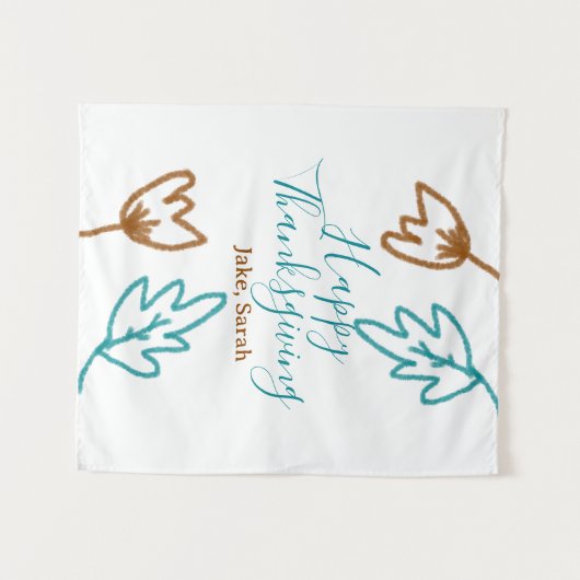 Happy Thanksgiving blauw bruin vallen bladeren blo Wandkleed (Voorkant (horizontaal))