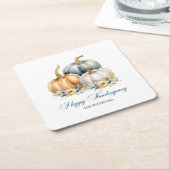 Happy Thanksgiving Blauw Sinaasappel Gouden Pompoe Kartonnen Onderzetters (Schuin)