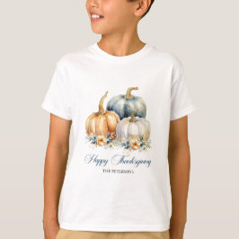Happy Thanksgiving Blauw Sinaasappel Gouden Pompoe T-shirt