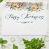 Happy Thanksgiving Blauw Sinaasappel Gouden Pompoe Theedoek (Gevouwen)