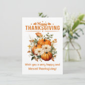 Happy Thanksgiving bloemenpompoenen elegant Feestdagenkaart (Staand voorkant)