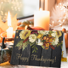 Happy Thanksgiving bloemenrustieke houten Thanksgi Feestdagen Kaart