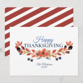 Happy Thanksgiving Blue Brown Floral Waterverf Feestdagenkaart (Voorkant / Achterkant)