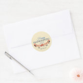 Happy Thanksgiving Blue Brown Floral Waterverf Ronde Sticker (Envelop)