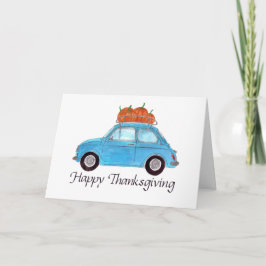 Happy Thanksgiving Blue Retro Fiat 500 Kaart
