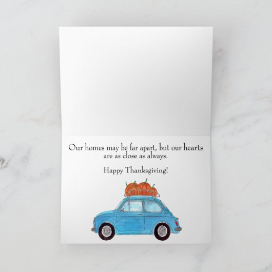 Happy Thanksgiving Blue Retro Fiat 500 Kaart (Binnen)