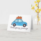 Happy Thanksgiving Blue Retro Fiat 500 Kaart (Gele Bloem)