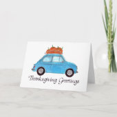 Happy Thanksgiving Blue Retro Fiat 500 Kaart (Voorkant)