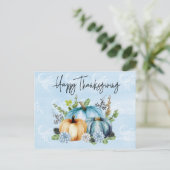 Happy Thanksgiving Blue Waterverf pompoen Briefkaart (Staand voorkant)