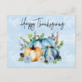 Happy Thanksgiving Blue Waterverf pompoen Briefkaart (Voorkant)