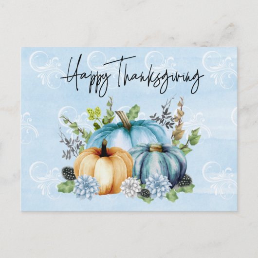 Happy Thanksgiving Blue Waterverf pompoen Briefkaart (Voorkant)