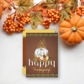 Happy Thanksgiving Boho Bloemen Pompoen Bruin Flat Feestdagenkaart